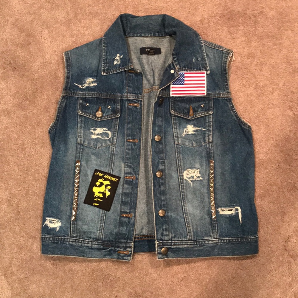 IZOD Jean Jacket Vest Patches Jimi Hendrix